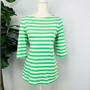 J. peterman Green & White Striped a3/4 Sleeve Casual Top